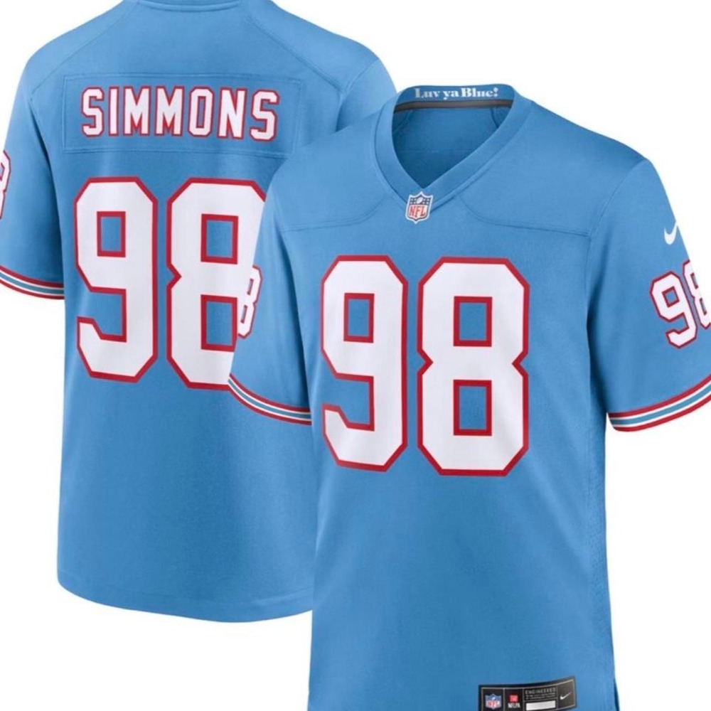 Nike Jeffery Simmons Tennessee Titans Houston Oilers Blue Game Jersey Youth XL